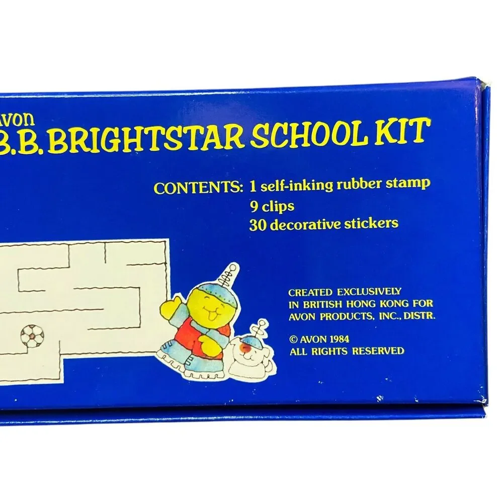 VTG 1987 AVON B.B. Brightstar Back To School Kit Stamp/Stickers/Clips NOS NEW